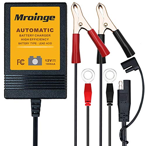 Mroinge Automatic Trickle Battery Charger Maintainer 12V 1000mA Automotive Smart for Car Motorcycle Lawn Mower, SLA, ATV, Agm, Gel, Cell, Lead Acid Batteries