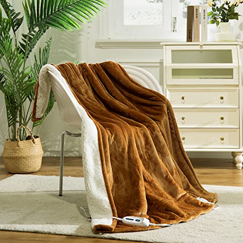 Gotcozy Heated Blanket Electric Throw 50''X60''- Soft Silky Plush Electric Blanket with 4 Heating Level & 3 Hour Auto Off Heating Blanket, ETL Certified Machine Washable (Biscuit)