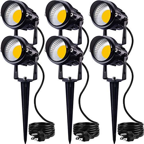 SUNVIE LED Outdoor Spotlight 12W Landscape Lighting 120V AC Waterproof Landscape Lights Spot Lights for Yard with Spiked Stake Warm White Flag Lights Garden Decorative Lamp with US 3-Plug in (6 Pack)