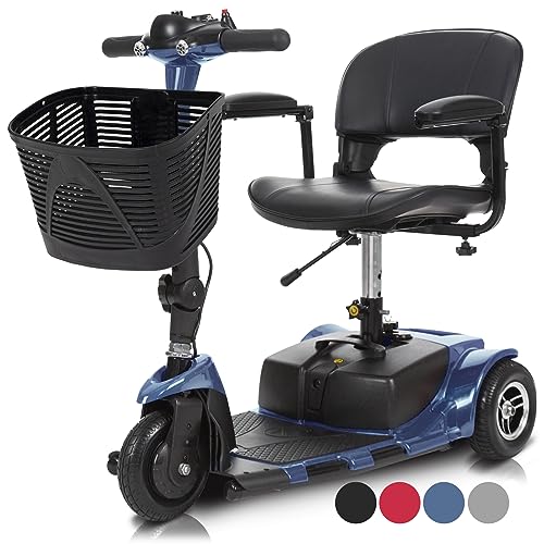 Vive 3 Wheel Mobility Scooter - Electric Powered Mobile Wheelchair Device for Adults - Folding, Collapsible and Compact for Travel - Long Range Power Extended Battery with Charger and Basket Included