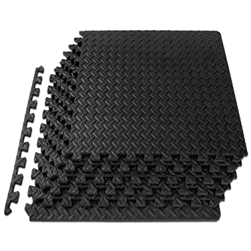 ProsourceFit Puzzle Exercise Mat ½ in, EVA Interlocking Foam Floor Tiles for Home Gym, Mat for Home Workout Equipment, Floor Padding for Kids, Black, 24 in x 24 in x ½ in, 24 Sq Ft - 6 Tiles