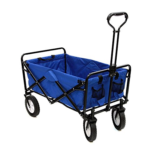 Mac Sports Heavy Duty Steel Frame Collapsible Folding 150 Pound Capacity Outdoor Camping Garden Utility Wagon Yard Cart, Blue