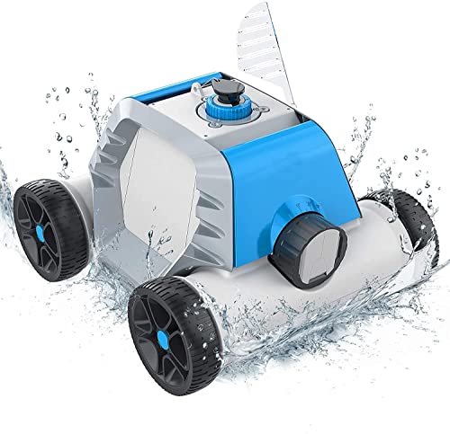 Cordless Pool Cleaner, Automatic Robotic Cleaner with 5000mAh Rechargeable Built-in Battery, Up to 90 Mins Running Cycle, Ideal for Flat Bottom Above Ground/In-Ground Swimming Pools, Blue (Robot001)