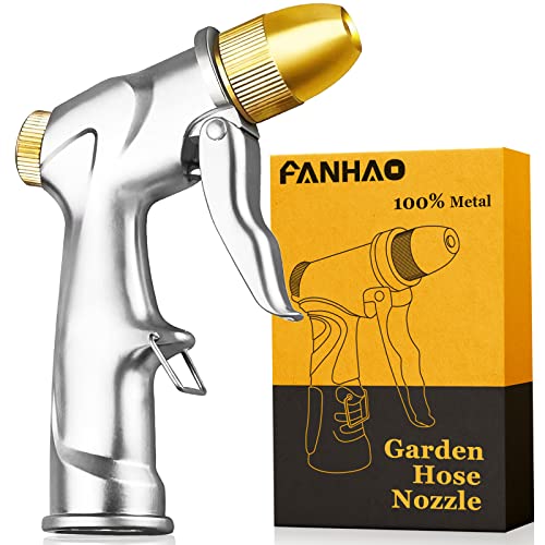 FANHAO Upgrade Garden Hose Nozzle Sprayer, 100% Heavy Duty Metal Handheld Water High Pressure in 4 Spraying Modes for Hand Watering Plants and Lawn, Car Washing, Patio Pet