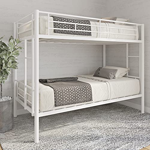 HomJoones Metal Bunk Bed Twin Over Twin Sturdy Heavy Duty Bunk Beds with 2 Side Ladders,Space Saving,No Box Spring Needed,for Boys Girls Teens Adults, Bedroom, Dormitory (White)