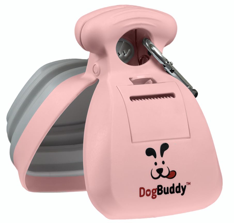 DogBuddy Pooper Scooper, Portable Dog Poop Scooper, Sanitary Dog Waste Pick Up, Heavy Duty Dog Waste Cleaner with Bag Dispenser, Dog Leash Clip and Pooper Scooper Bags Included (Small, Pink)