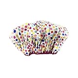 Reusable Shower Cap & Bath Cap & Lined, Oversized Waterproof Shower Caps Large Designed for all Hair Lengths with PEVA Lining & Elastic Band Stretch Hem Hair Hat - Fashionista Deco Dots