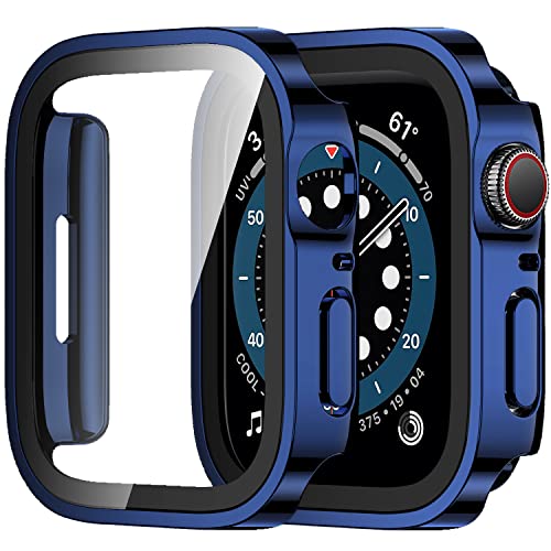 Amizee 2 Pack Compatible with Apple Watch Case 44mm Series 6/5/4/SE with Built-in Screen Protector, Hard PC Case Straight Edge Ultra Thin Anti-Scratch Protective Cover for iWatch 44mm (Blue/Clear)