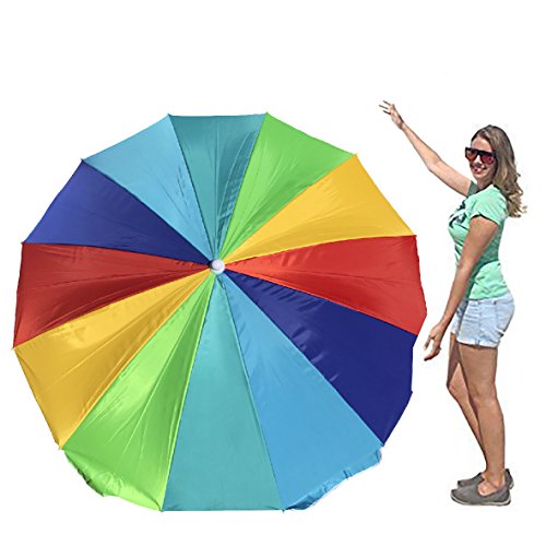 EasyGo Rainbow Beach Umbrella - Portable Wind Beach Umbrella Large – Folding Beach Umbrella Set with Screw Anchor and Carrying Bag (Rainbow-6Ft)
