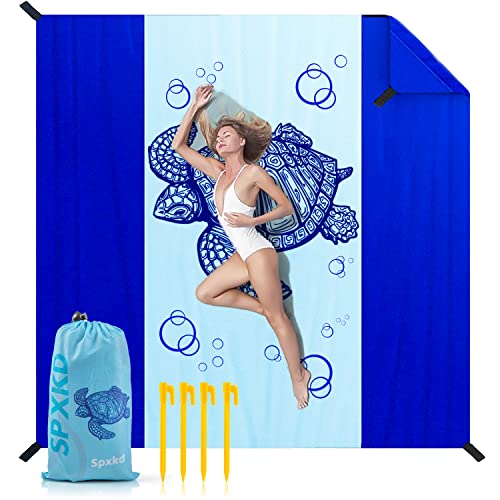 Beach Blanket Waterproof Sandproof Oversized 79' X 83' Soft Durable Light Weight and Portable Beach Mat with Corner Pockets for 4-6 Adults Outdoor Picnic Mat with Pocket for Travel Camping Hiking