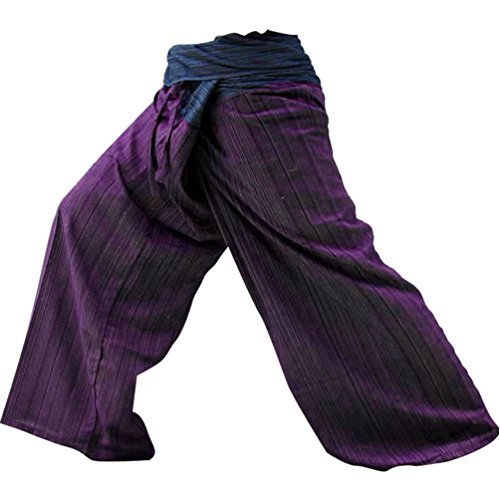 MEMITR Original Thai Fisherman Pants, Perfect for Yoga, Martial Arts, Pirate, Medieval, Japanese Samurai Pantalones Plus Size (Blue and Purple)