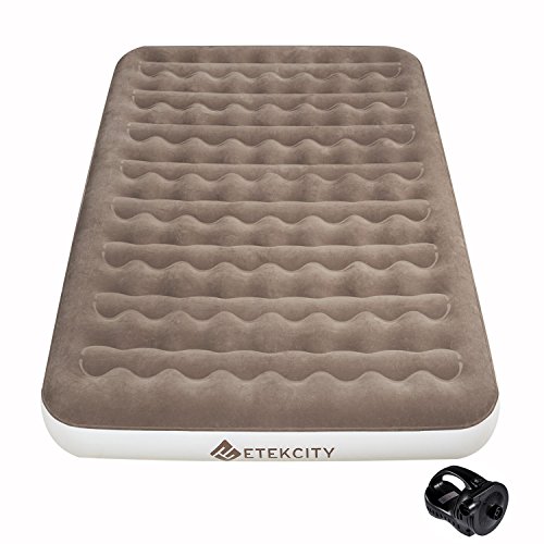 Etekcity Camping Air Mattress Inflatable Single High Airbed Blow up Bed Tent Mattress with Rechargeable Air Pump, Height 9', Carry Bag, Brown, Queen (EAM-EQ1)