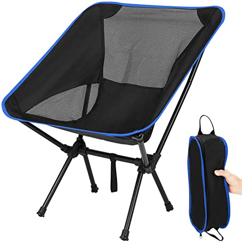 Portable Folding Camping Chair, Lightweight and Compact Outdoor Chair, Suitable for Outdoor Activities, Hiking, Camping, Picnic Camping Chair with Portable Storage Bag (Blue)