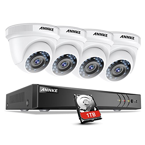 ANNKE New Upgraded 1080P Security System 4CH H.264+DVR Recorder with 1TB Surveillance Hard Disk Drive and (4) 2.0MP 1920TVL Weatherproof Cameras with Smart Search/Playback