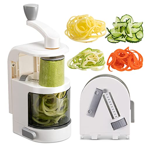 Badelite Vegetable Spiralizer 4-IN-1 Rotating Blade Veggie Spiralizer Zucchini Noodle Maker with Strong Suction Cup Spiral Vegetable Cutter Slicer - White