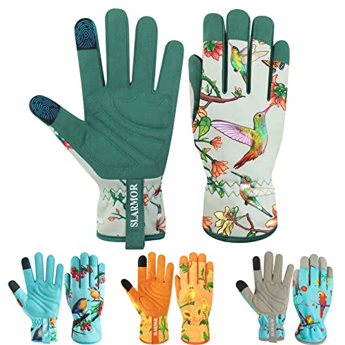 SLARMOR Leather-Gardening-Gloves for Women - Thorn-Proof Work-Gloves with Touch Screen for Weeding, Digging, Planting,Pruning Yard garden Gloves -Medium