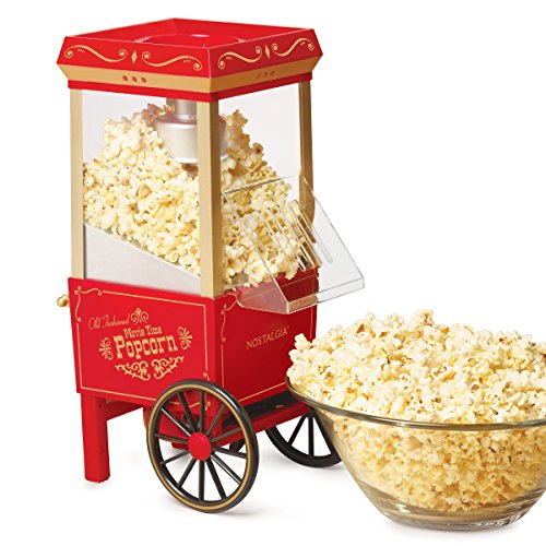 Nostalgia Popcorn Maker, 12 Cups Hot Air Popcorn Machine with Measuring Cap, Oil Free, Vintage Movie Theater Style, Red