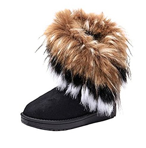 women winter warm high long snow Ankle boots faux fur tassel shoes