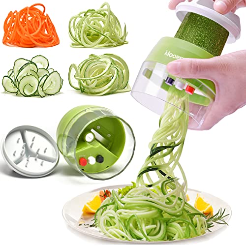 MOOREDLIFE Spiralizer Handheld Vegetable Slicer, 4 in 1 Zucchini Spaghetti Maker Vegetable Zoodle Maker Veggie Spiralizer Spiral Slicer Zucchini Spiralizer 8.53cm