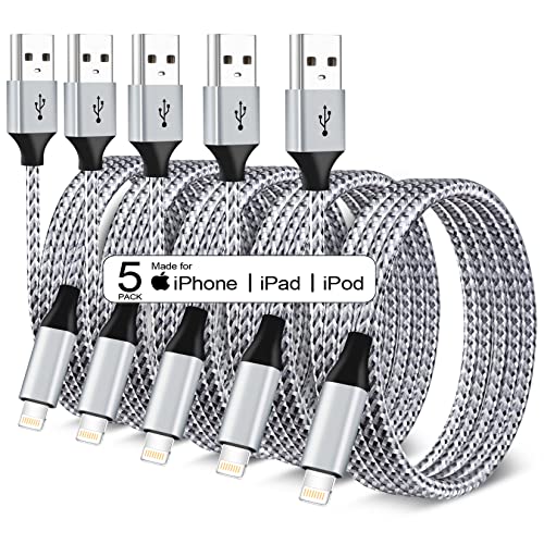 iPhone Charger,iPhone Charger Cord [Apple MFi Certified] Lightning Cable 5Pack 3/3/6/6/10FT Nylon Braided iPhone Charger Fast Charging Cable USB Wire for iPhone 14/13/12/11Pro/XR/X/8/7/6/5/SE,AirPods