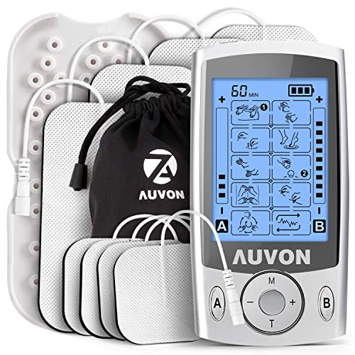 AUVON Dual Channel TENS Unit Muscle Stimulator Machine with 20 Modes, 2' and 2'x4' TENS Unit Electrode Pads