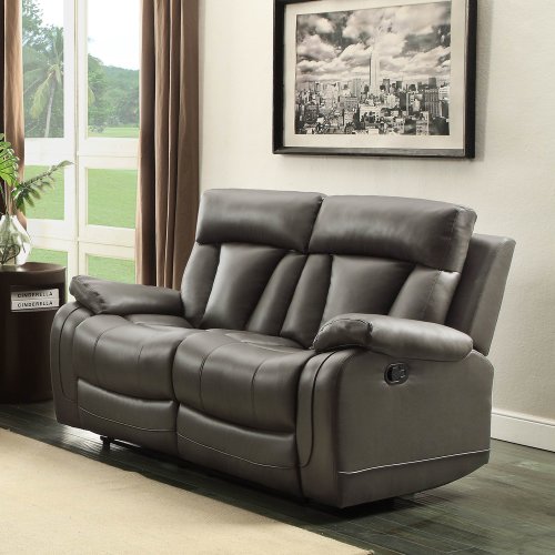 Homelegance Double Reclining Loveseat, Bonded Leather Match, Grey