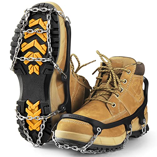 Ice Cleats for Shoes and Boots Traction Cleats Men Women Boot Chains Crampons for Anti Slip Outdoor Shoveling Hiking Walking on Snow and Ice (Silver, L)