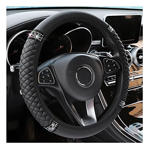 Bling Soft Leather Steering Wheel Cover, 15 Inch Colorful Rhinestones Auto Elastic Steering Wheel Protector, Sparkly Crystal Diamond for Women Girls, Car Accessories for Most Cars (Black)