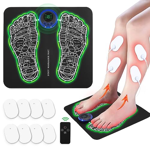 EMS Foot Massager Mat for Neuropathy-Foot Stimulator Massager with Remote Control, 2-in-1 Back Massager & Legs Foot Circulation Device for Pain Relief Fasciitis, Muscles Relaxation with 8 Pcs Pads