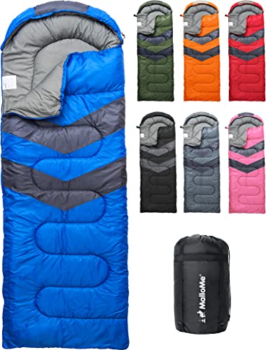 MalloMe Sleeping Bags for Adults Cold Weather & Warm - Backpacking Camping Bag for Kids 10-12, Girls, Boys - Lightweight Compact Gear Must Haves Hiking Essentials Sleep Accessories