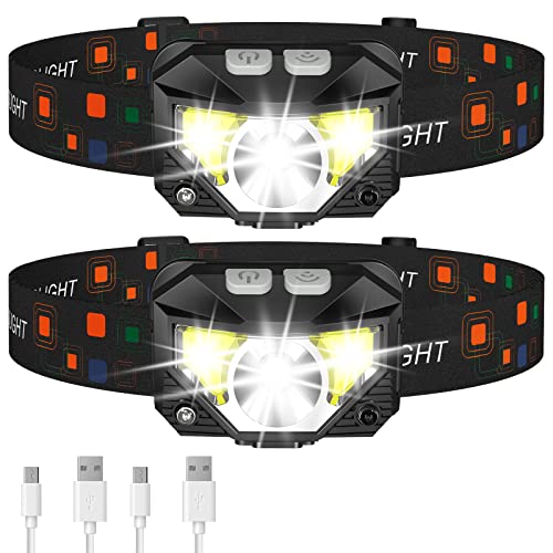LHKNL Headlamp Flashlight, 1200 Lumen Ultra-Light Bright LED Rechargeable Headlight with White Red Light,2-Pack Waterproof Motion Sensor Head Lamp,8 Modes for Outdoor Camping Running Cycling Fishing