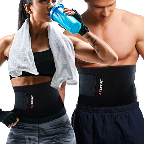 AZSPORT Waist Trimmer - Adjustable Ab Sauna Belt to shed the excess Water, weight and tone of mid section, Black - One Size Fits up to 50 Inches