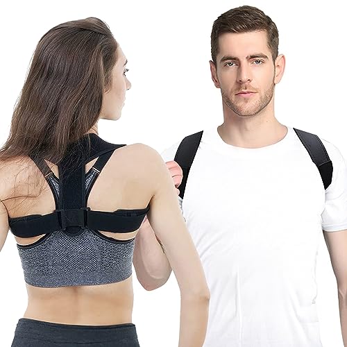 Posture Corrector for Women and Men,Adjustable Upper Back Brace, Breathable Back Support straightener, Providing Pain Relief from Lumbar, Neck, Shoulder, and Clavicle, Back (Black)