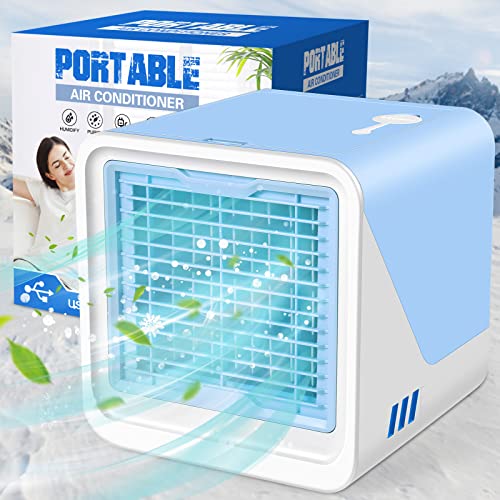 Portable Air Conditioner, 3-IN-1 Personal Mini Air Conditioner in 3 Speed, USB Evaporative Air Cooler with LED Light for Bedroom, Office, Living Room & More