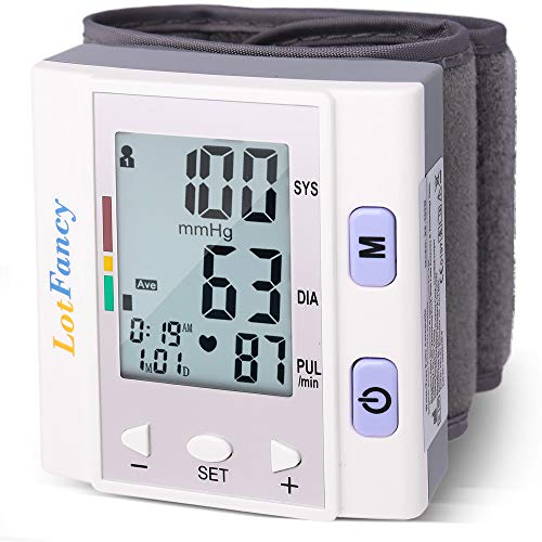 LotFancy Wrist Blood Pressure Monitor for Home Use, BP Cuff, Automatic Digital Blood Pressure Machine, BP Monitor, (5.3”-8.5”), 4 Users, 120 Memory, with Large Screen