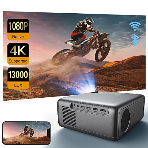 Raydem Video Projector 13000L 350Ansi Native 1080P 200' Display, 5G WiFi and Bluetooth 5.0, Outdoor Movie LED Overhead Projector Supports 4K, HD, Home Theater Projector Compatible with TV Stick,Phone