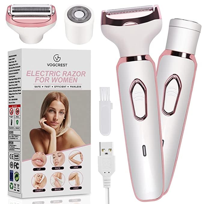Electric Razor - Shaver - Trimmer for Women: 2 in 1 Painless Body Razors and Facial Hair Remover - Rechargeable Hair Removal Kit for Face Body Leg Bikini Underarm Arm