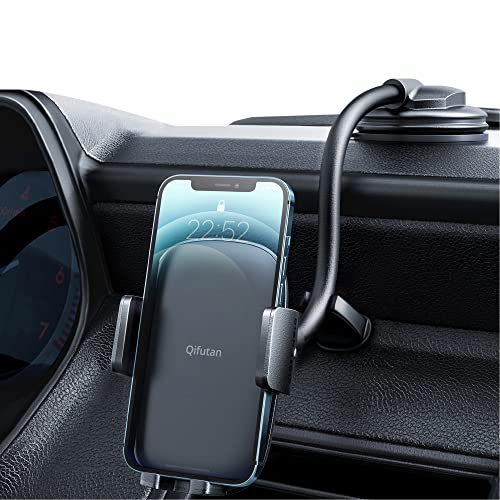 Qifutan Cell Phone Holder for Car Phone Mount Long Arm Dashboard Windshield Car Phone Holder Strong Suction Anti-Shake Stabilizer Phone Car Holder Compatible with All Phone Android Smartphone