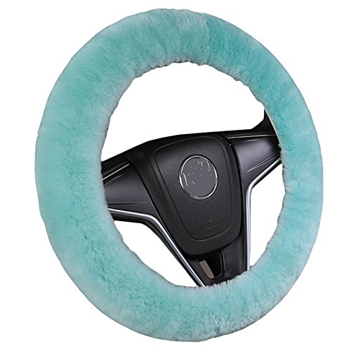 U&M Wool Car Steering Wheel Cover Soft Fluffy Natural Sheepskin Vehicle Non-slip Wheel Cushion Protector Universal Fit for 15 inch for Women