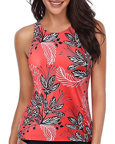 Holipick High Neck Tankini Top Bathing Suit Tops for Women Tummy Control Tank Tops Swimsuits Red Floral L