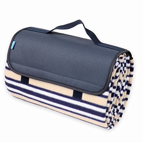 yodo Outdoor Picnic Blanket Water-Resistant for Camping Hiking Festivals,Spring Summer Navy Stripe