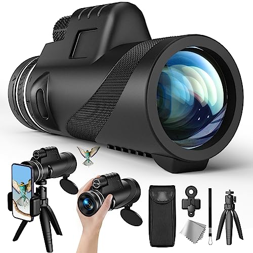 80x100 Monocular Telescope, Eullsi HD Monocular for Adults with Smartphone Adapter & Tripod, Compact Monocular for Bird Watching Hiking Camping Hunting Wildlife Travel (Black)