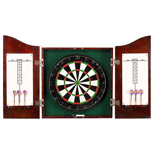 Hathaway Outlaw Free Dartboard and Cabinet Set, Cherry Finish