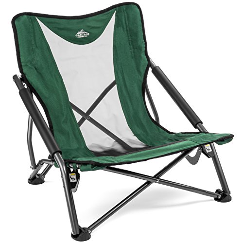 Cascade Mountain Tech Camping Chair - Low Profile Folding Chair for Camping, Beach, Picnic, Barbeques, Sporting Event with Carry Bag, Green
