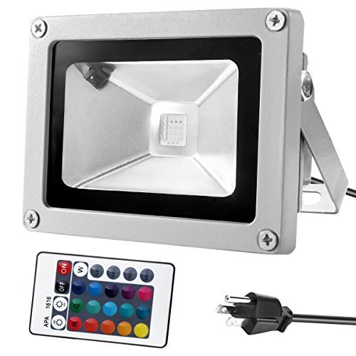 Warmoon LED Flood Light 10W RGBW Outdoor Spotlight IP65 Waterproof Color Changing Dimmable Security Wall Washer Lighting with Remote Control
