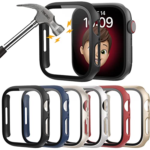 6 Pack Hard PC Case with Tempered Glass Screen Protector 40mm for Apple Watch SE(2nd Gen) Series 6/SE/5/4,Rontion Scratch Resistant Full Protective Bumper Cover for iWatch 40mm Accessories