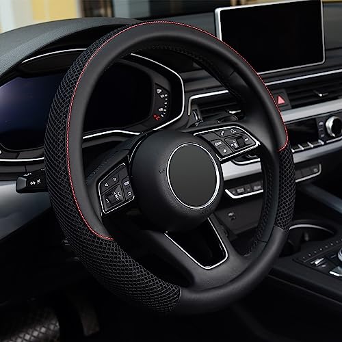 KAFEEK Steering Wheel Cover, Universal 15 inch, Microfiber Leather Viscose, Breathable, Anti-Slip,Warm in Winter and Cool in Summer, Black