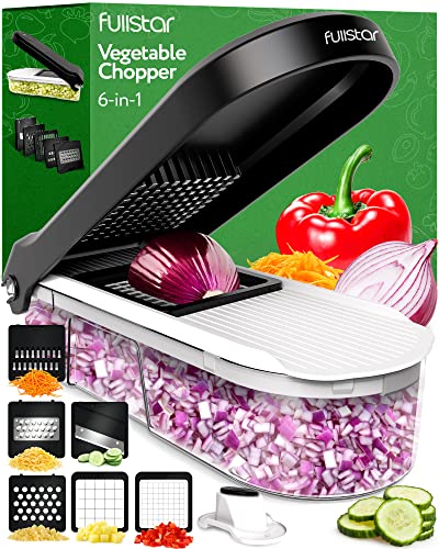 Fullstar Mini Vegetable Chopper - Vegetable Cutter, Food Chopper, Veggie Chopper, Onion Chopper, Vegetable Chopper With Container, Vegetable Slicer, Vegetable Cutter, Mandoline Slicer (6 Inserts)