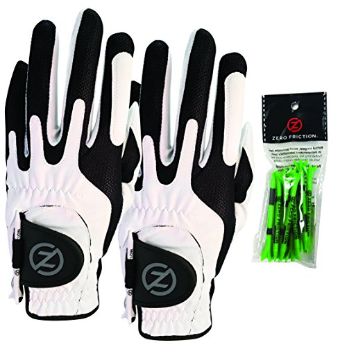 Zero Friction Male Men's Compression-Fit Synthetic Golf Glove (2 Pack), Universal Fit White/White, One Size, GL00112