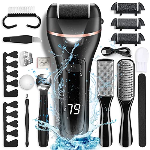 Electric Callus Remover for Feet with Rechargeable Waterproof 19 in 1 Professional Pedicure Kit,Foot Care Tools Wet & Dry Foot File For Dead Skin&Cracked Heel or Rough Hand With 3 Roller Heads 2 Speed
